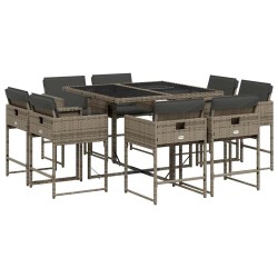 Ensemble à manger de jardin 9 pcs coussins gris résine tressée 513684513684