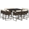 Ensemble à manger de jardin et coussins 9 pcs marron poly rotin 513685513685