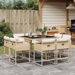 Ensemble à manger de jardin et coussins 9 pcs beige Poly rotin 513686513686