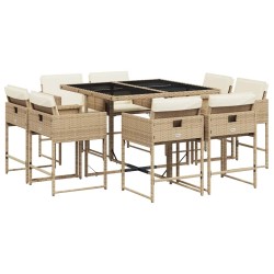 Ensemble à manger de jardin et coussins 9 pcs beige Poly rotin 513686513686