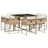 Ensemble à manger de jardin et coussins 9 pcs beige Poly rotin 513686513686