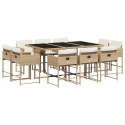 Ensemble à manger de jardin et coussins 11 pcs beige poly rotin 513687513687
