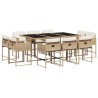 Ensemble à manger de jardin et coussins 11 pcs beige poly rotin 513687513687