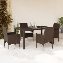Ensemble à manger de jardin et coussins 5pcs marron rotin verre 513688513688