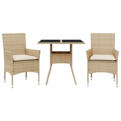 Ensemble à manger de jardin et coussins 3 pcs beige rotin verre 513689513689