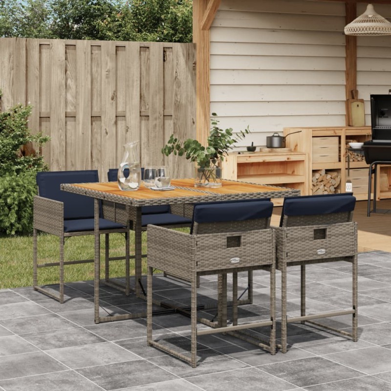 Ensemble à manger de jardin 5 pcs coussins gris résine tressée 513692513692