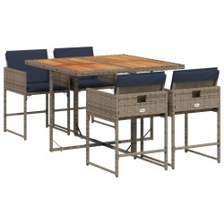 Ensemble à manger de jardin 5 pcs coussins gris résine tressée 513692513692