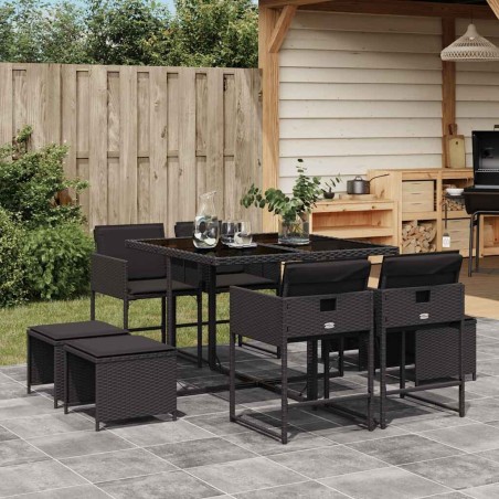Ensemble à manger de jardin 9pcs coussins noir résine tressée 513698513698