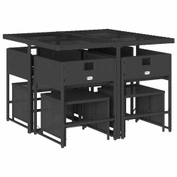 Ensemble à manger de jardin 9pcs coussins noir résine tressée 513698513698