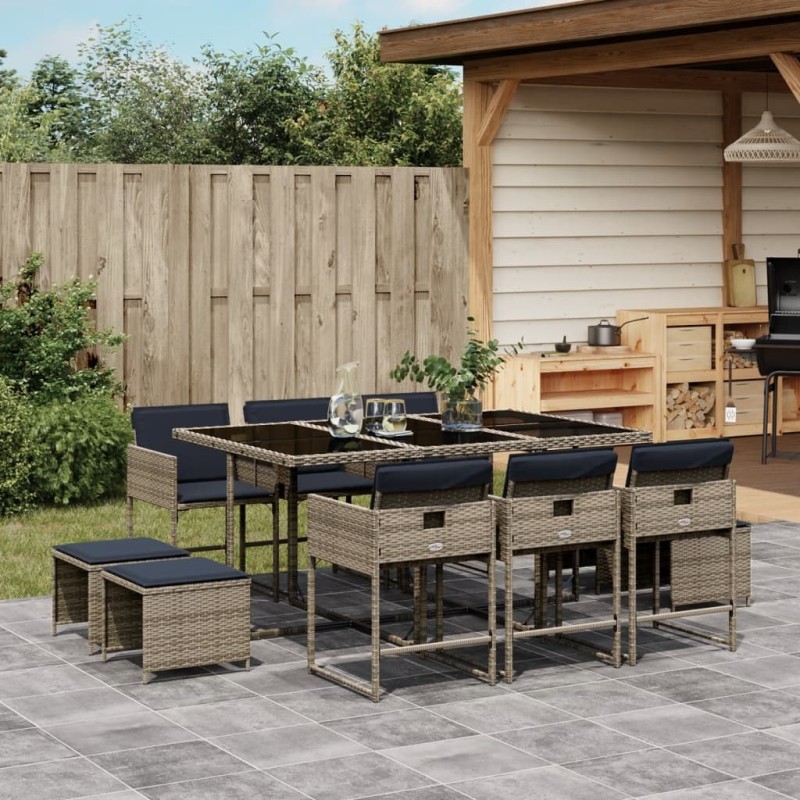 Ensemble à manger de jardin 11 pcs coussins gris résine tressée 513699513699