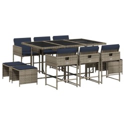 Ensemble à manger de jardin 11 pcs coussins gris résine tressée 513699513699