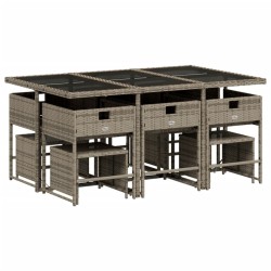 Ensemble à manger de jardin 11 pcs coussins gris résine tressée 513699513699