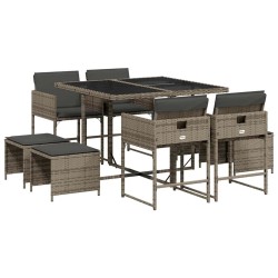 Ensemble à manger de jardin 9 pcs coussins gris résine tressée 513700513700