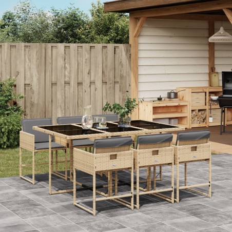Ensemble à manger de jardin coussins 7 pcs mélange beige rotin 513703513703