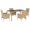 Ensemble à manger de jardin et coussins 5 pcs beige rotin verre 513704513704