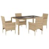 Ensemble à manger de jardin et coussins 5 pcs beige rotin verre 513705513705