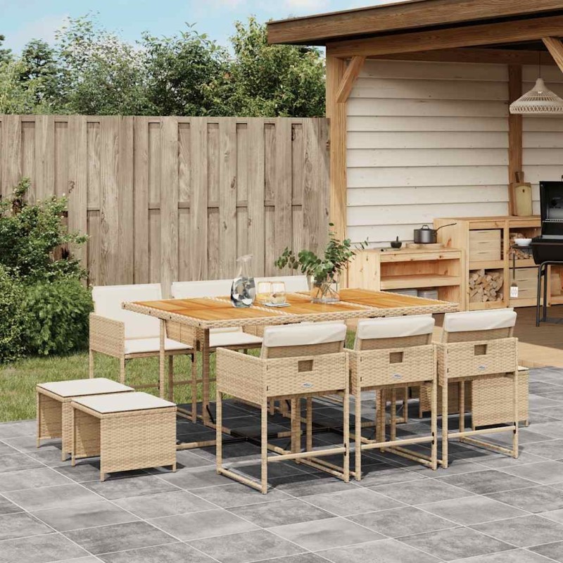 Ensemble à manger de jardin et coussins 11 pcs beige poly rotin 513706513706