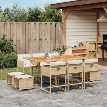 Ensemble à manger de jardin et coussins 11 pcs beige poly rotin 513706513706