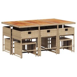 Ensemble à manger de jardin et coussins 11 pcs beige poly rotin 513706513706