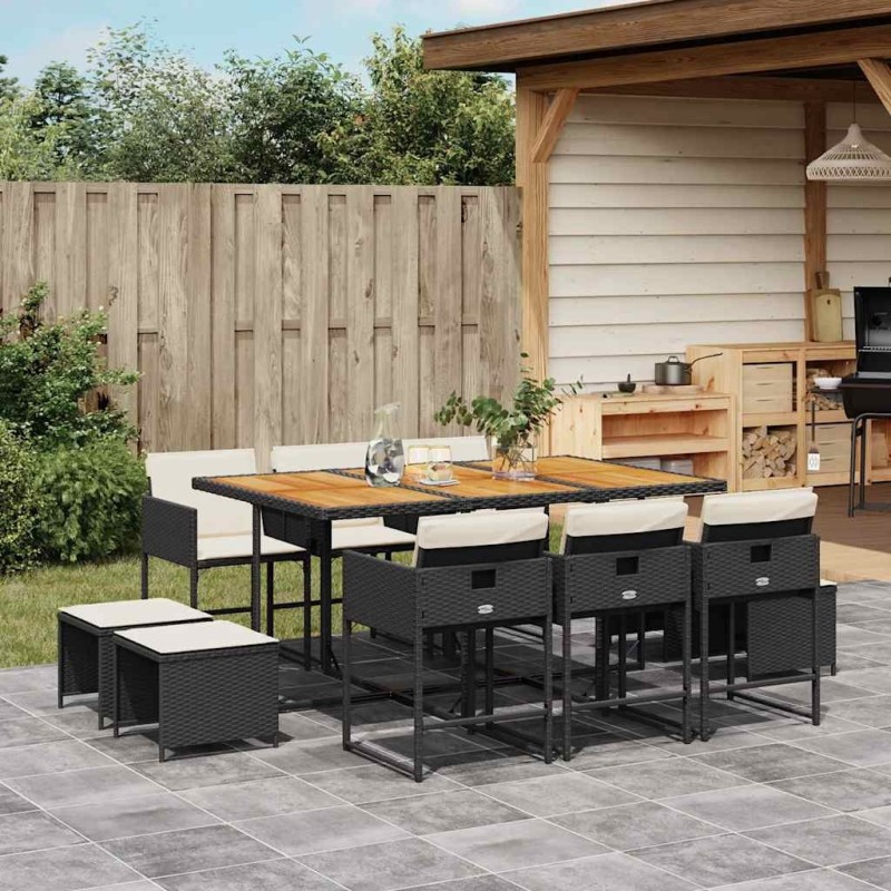 Ensemble à manger de jardin 11 pcs coussins noir résine tressée 513707513707
