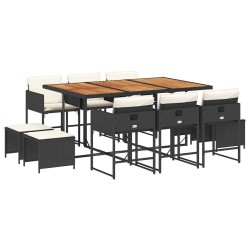 Ensemble à manger de jardin 11 pcs coussins noir résine tressée 513707513707