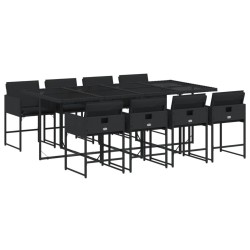 Ensemble à manger de jardin 9pcs coussins noir résine tressée 513708513708