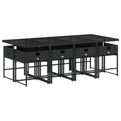 Ensemble à manger de jardin 9pcs coussins noir résine tressée 513708513708