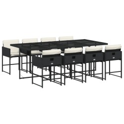 Ensemble à manger de jardin 9pcs coussins noir résine tressée 513710513710