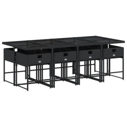 Ensemble à manger de jardin 9pcs coussins noir résine tressée 513710513710