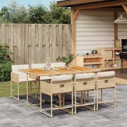 Ensemble à manger de jardin et coussins 7 pcs beige poly rotin 513711513711