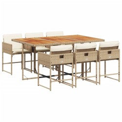 Ensemble à manger de jardin et coussins 7 pcs beige poly rotin 513711513711