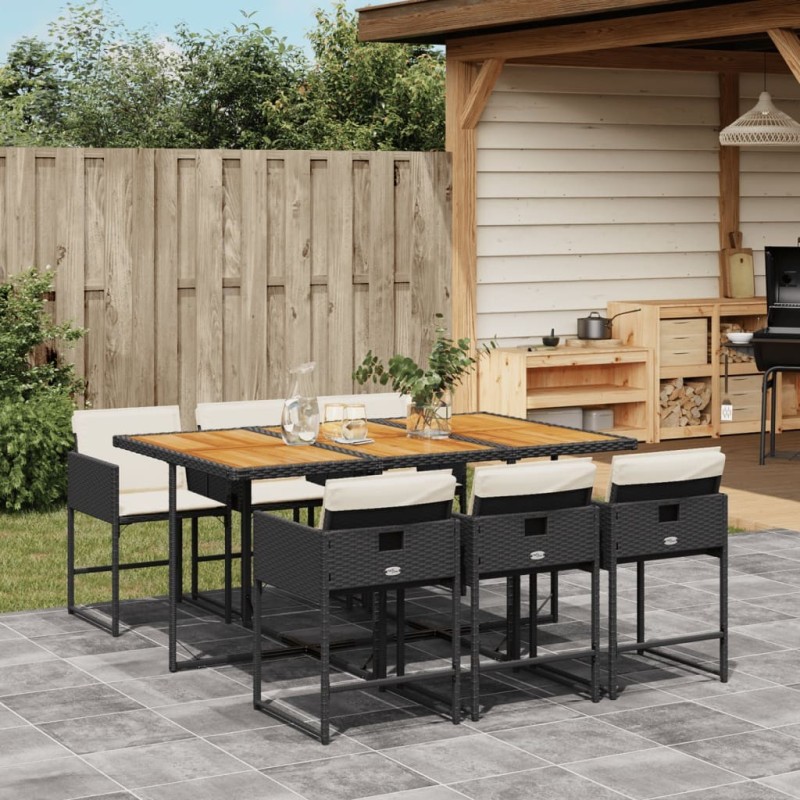 Ensemble à manger de jardin coussins 7pcs Noir Résine tressée 513712513712