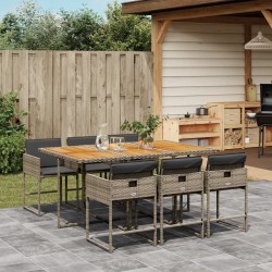 Ensemble à manger de jardin et coussins 7 pcs gris rotin 513713513713