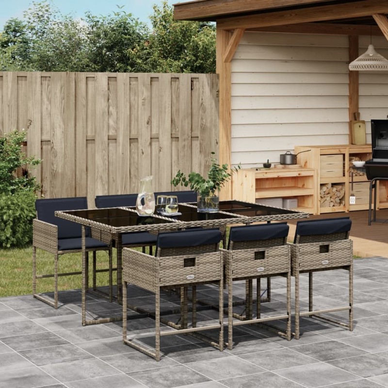 Ensemble à manger de jardin 7 pcs coussins gris résine tressée 513714513714