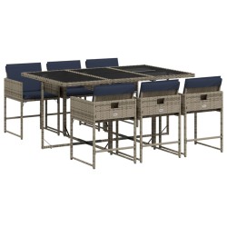 Ensemble à manger de jardin 7 pcs coussins gris résine tressée 513714513714