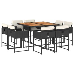 Ensemble à manger de jardin 9pcs coussins noir résine tressée 513715513715