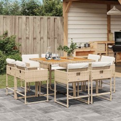 Ensemble à manger de jardin et coussins 9 pcs beige Poly rotin 513716513716