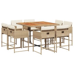 Ensemble à manger de jardin et coussins 9 pcs beige Poly rotin 513716513716
