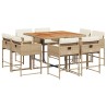Ensemble à manger de jardin et coussins 9 pcs beige Poly rotin 513716513716