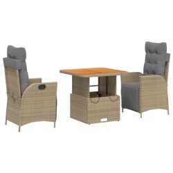 Ensemble à manger de jardin et coussins 3 pcs Beige poly rotin 513719513719