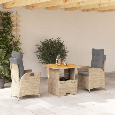 Ensemble à manger de jardin et coussins 3 pcs Beige poly rotin 513720513720