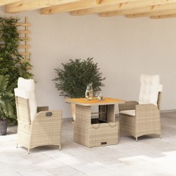 Ensemble à manger de jardin et coussins 3 pcs Beige poly rotin 513729513729