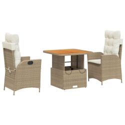 Ensemble à manger de jardin et coussins 3 pcs Beige poly rotin 513729513729