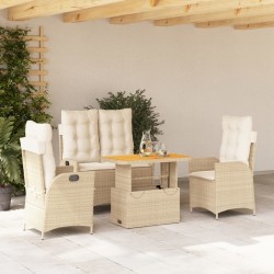 Ensemble à manger de jardin coussins 4 pcs beige résine tressée 513730513730