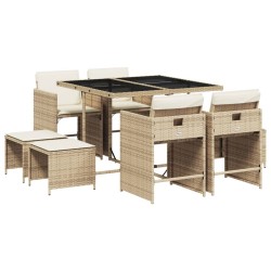 Ensemble à manger de jardin et coussins 9 pcs beige Poly rotin 513732513732