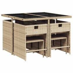 Ensemble à manger de jardin et coussins 9 pcs beige Poly rotin 513732513732