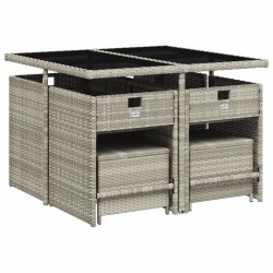 Ensemble à manger de jardin et coussins 9 pcs gris clair rotin 513733513733