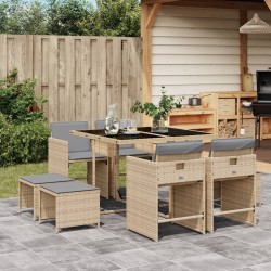 Ensemble à manger de jardin et coussins 9 pcs mélange beige 513734513734