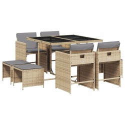 Ensemble à manger de jardin et coussins 9 pcs mélange beige 513734513734