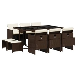 Ensemble à manger de jardin et coussins 11 pcs marron rotin 513738513738